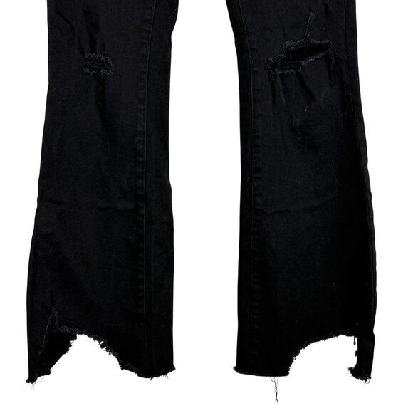 Flying Monkey Women's Black Distressed Flare Jeans Size 27 Raw Hem Mid Rise - Picture 7 of 9
